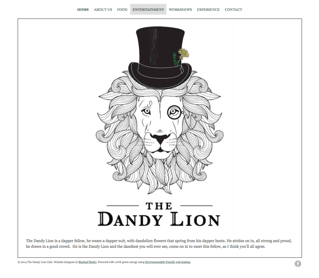 Festival Website Design - The dandy Lion Cafe- Home